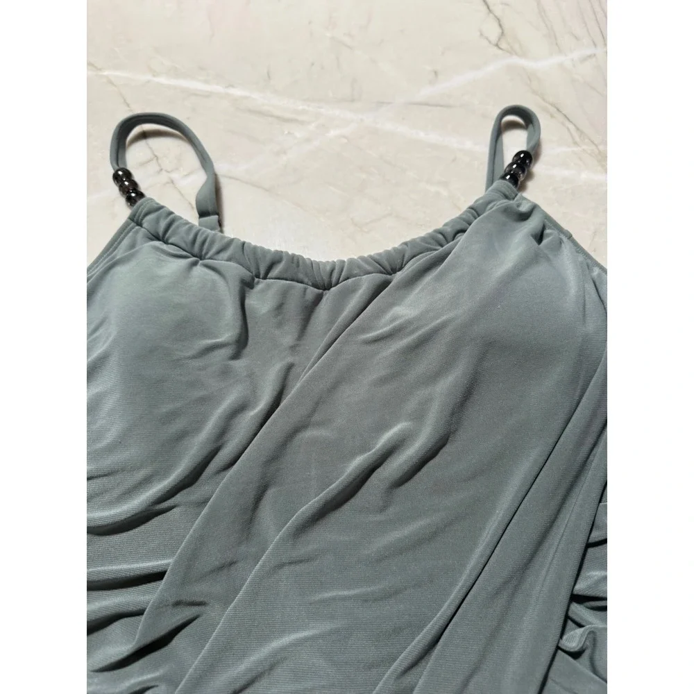 Magicsuit Crossover Shirred Swimdress Draped One Piece Swimsuit Sage Black 12